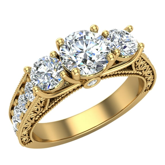 Diamond Engagement Rings for women Past Present Future Style 14K Gold 1.75 ctw