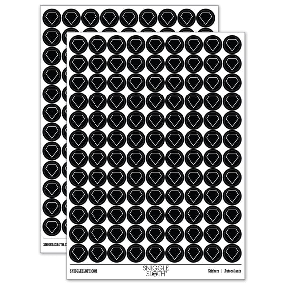 Diamond Engagement Wedding Outline 200+ Round Stickers - Black - Gloss Finish - 0.50" Size