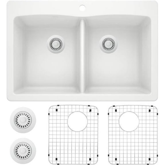 Diamond Equal Double Dual Mount Kitchen Sink Kit with Accessories