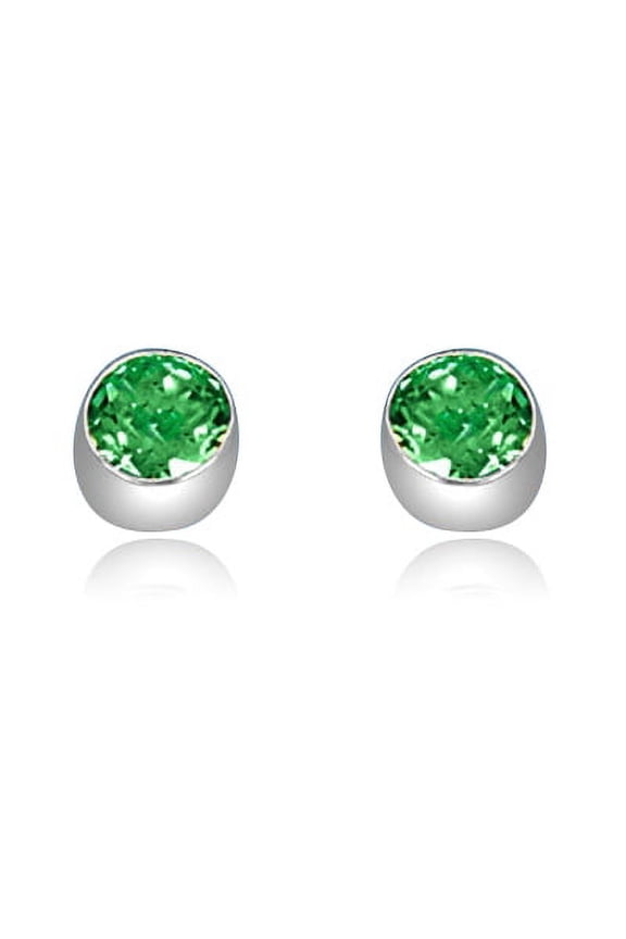 Bezel Set Stud Earrings with Round cut Emerald Stones - SED1121E - 2 Carat