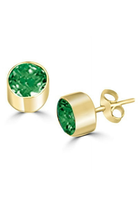 Bezel Set Stud Earrings with Round cut Emerald Stones - VED1121E - 4 Carat
