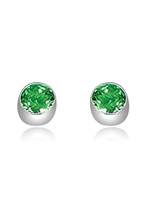 Bezel Set Stud Earrings with Round cut Emerald Stones - WED1121E- 2 Carat