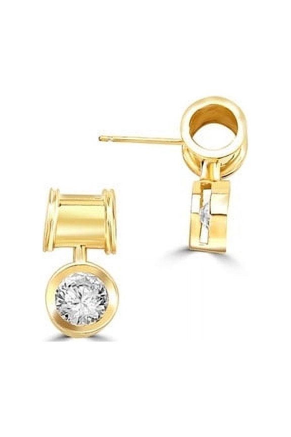 Drop Earrings with Bezel Set Round Brilliant Stones - GEDE5178 - 2 Carat