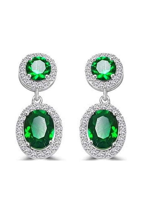 Earrings with Round and Oval cut Emerald Essence surrounded by Melee, 6.50 cts.t.w. - SEC5072E