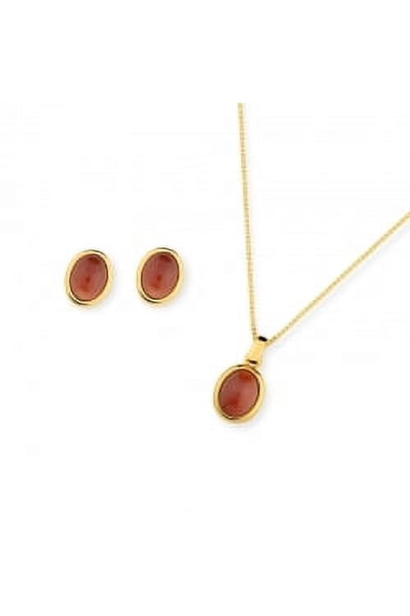 Red Agate Earring & Pendant in Vermeil - VSET422RA