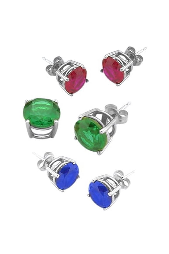 Round Stone Stud Earrings with Choice Of Colors - SED1103 - Sapphire Essence