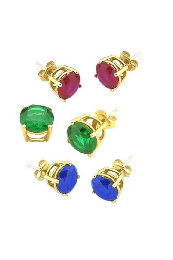Round Stone Stud Earrings with Choice Of Colors - VED1103 - Emerald Essence