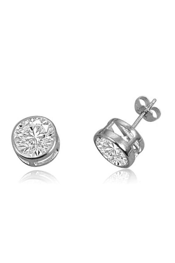 Stud Earrings with Bezel Set Round Brilliant Stones, 2 Cts.T.W. - SED1130 - 2 Carat