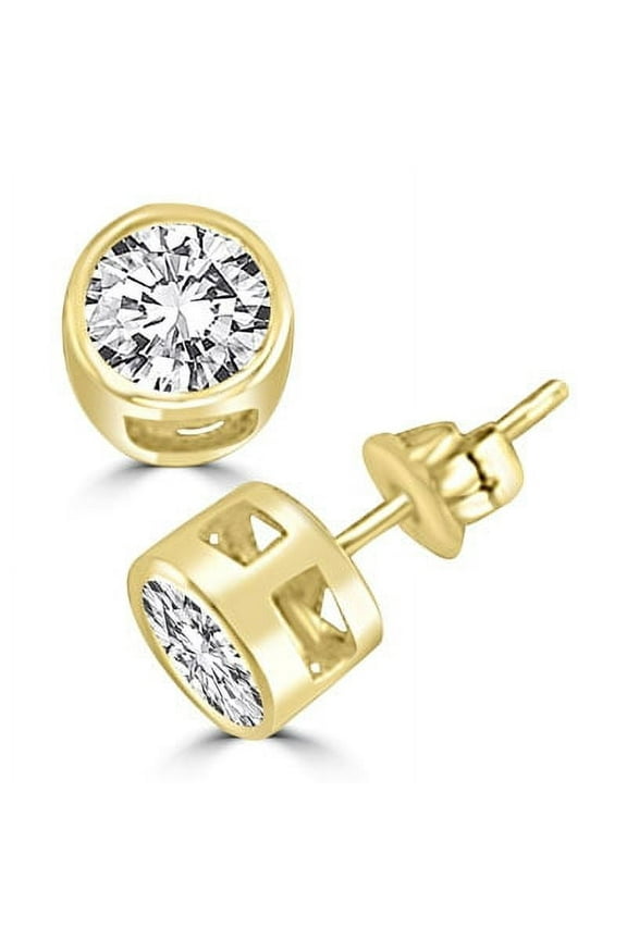 Stud Earrings with Bezel Set Round Brilliant Stones, 2 Cts.T.W. - VED1130 - 2 Carat