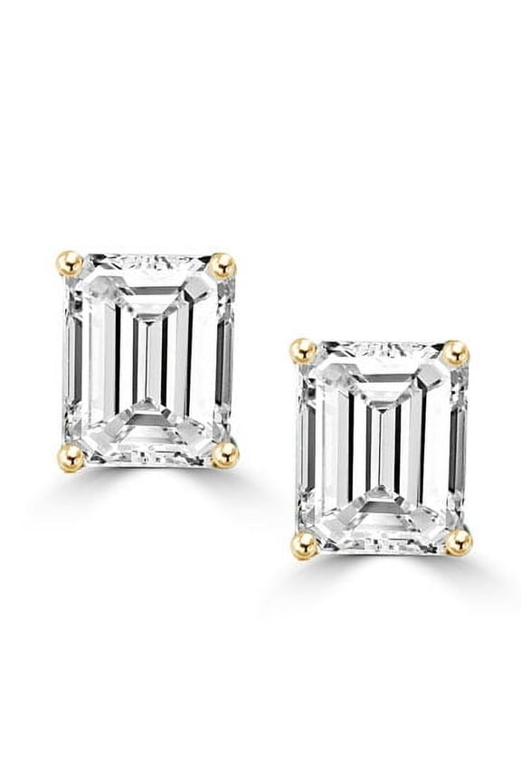 Stud Earrings with Emerald cut Stones - GED561 - 2 Carat