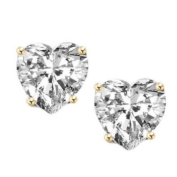 Diamond Essence Stud Earrings with Heart Shape Stones - VED560 - 4 Carat