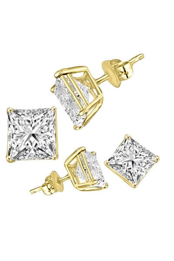 Stud Earrings with Princess cut Stones - GEE1513 - 2 Carat