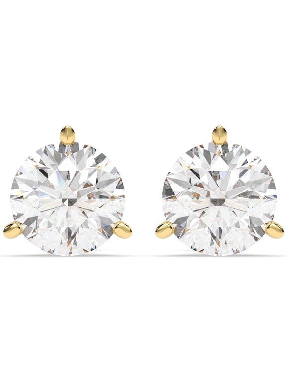 8 CT Martini-Set Round Lab Grown Diamond Solitaire Stud Earrings with Pushback, Yellow Gold