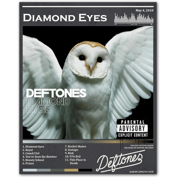 Diamond Eyes Deftones Owl Art - Dark Rock Poster Wall Art 8x10 Unframed - Heavy Metal Band Inspired Decor for Bedroom Studio Office - Emo Goth Aesthetic Tapestry Style Print for Music Lovers