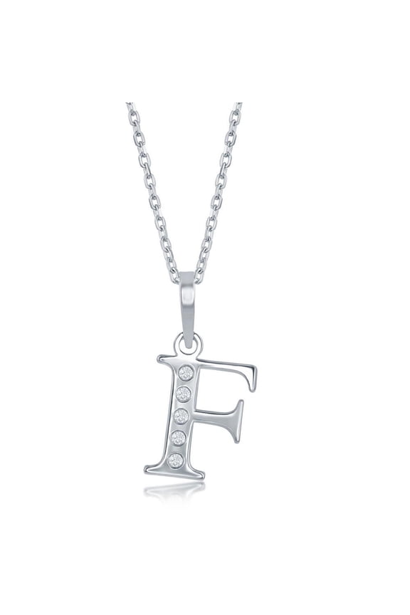 Diamond 'F' Initial Pendant Necklace in Sterling Silver