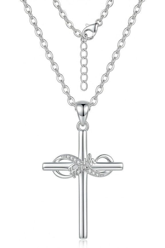 Diamond Faith Cross Necklace for Women 925 Sterling Silver Infinity Faith Pendant with Lab Grown Diamond Jewelry Gifts for Mom Wife Girlfriends Her