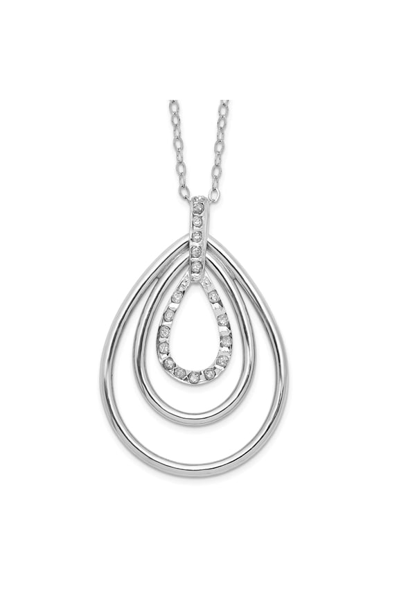 Diamond Fascination Diamond Mystique Sterling Silver Platinum-plated Diamond Triple Teardrop 18 Inch Necklace