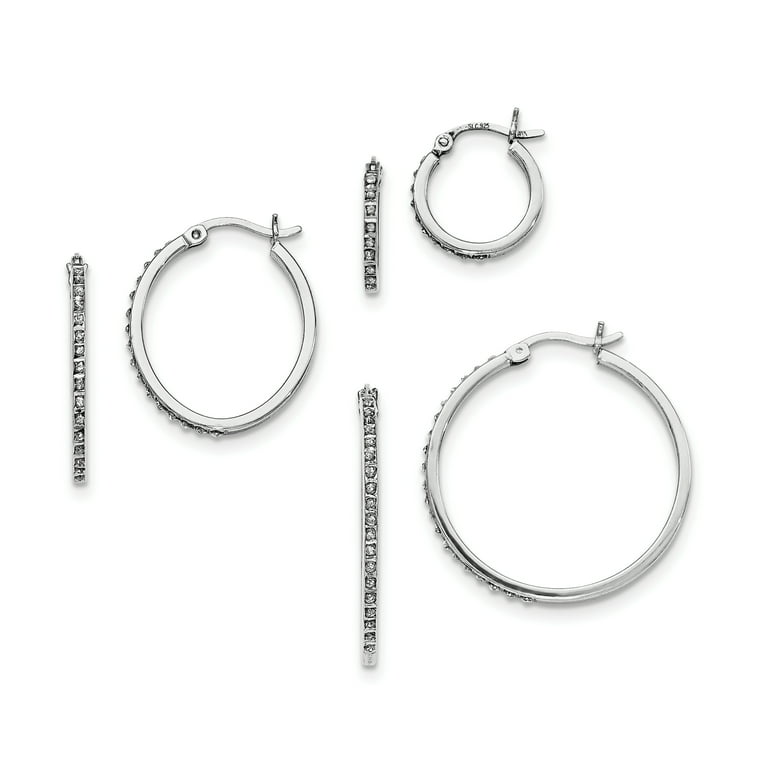 Sterling Silver Diamond Mystique Oval & Round Hoop Earrings Set Sterling Silver Diamond Mystique Oval & Round Hoop Earrings Set