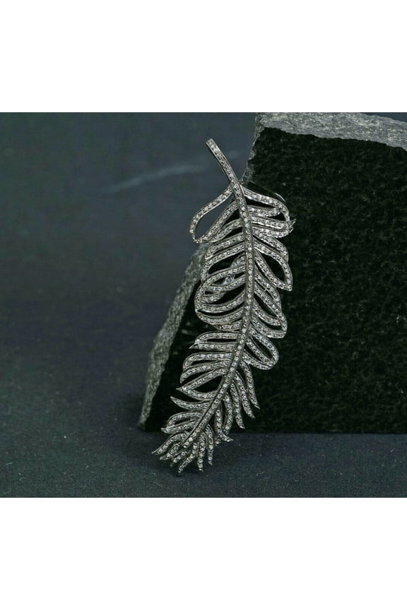 Diamond Feather Pendant 925 Sterling Silver Diamond Wing Charm Necklace Gift.