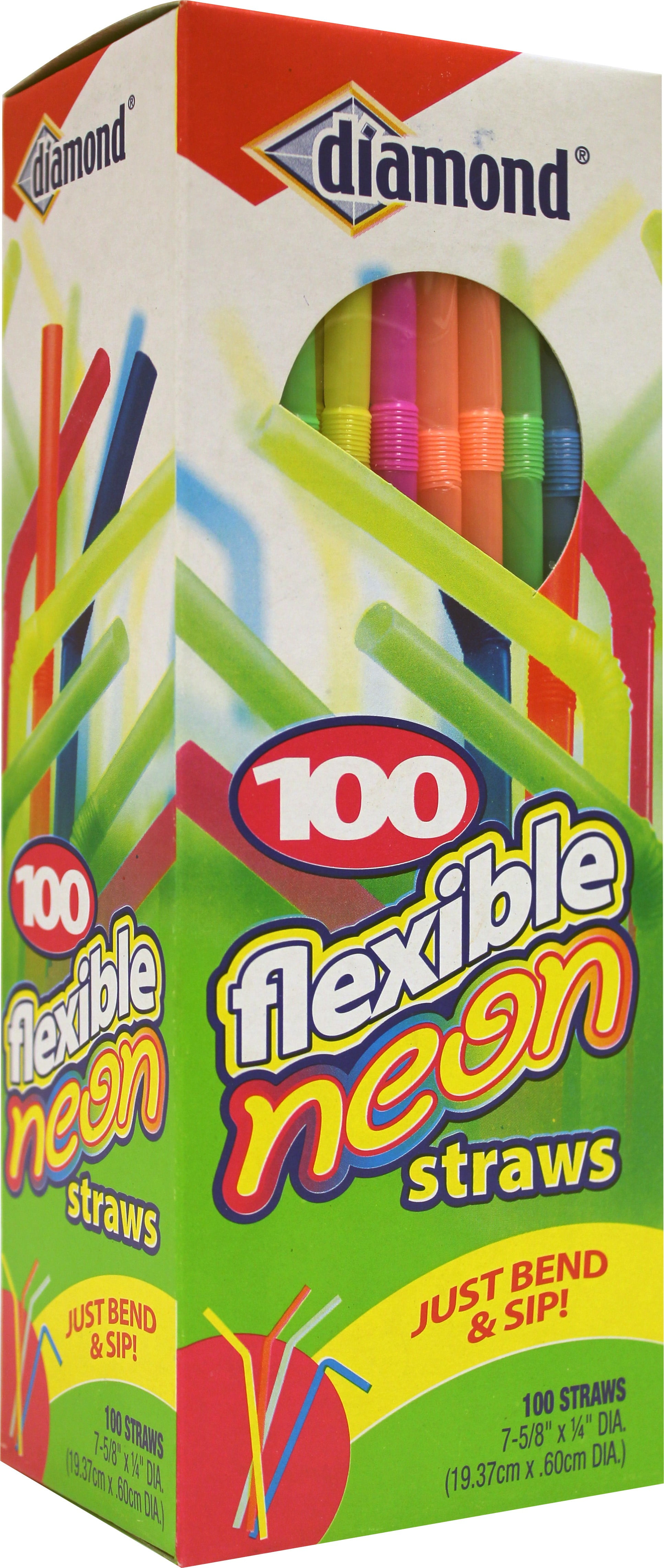 100-Count Neon Flexible Plastic Drinking Straws