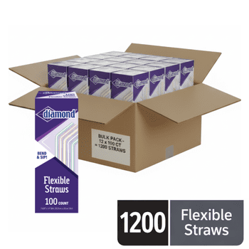 12 packs of 100ct Diamond Flexible Drinking Straw, Durable Plastic Disposable Bendy Straws in Assorted Colors, 1200ct