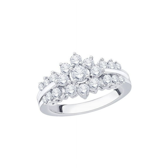 Diamond Floral Engagement Ring in 10K White Gold (1 cttw) (I-Color, SI3/I1-Clarity) (Size-7.5)