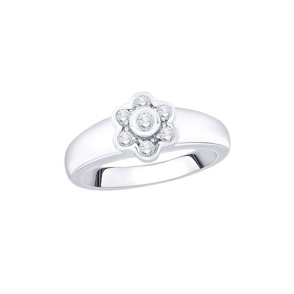 Diamond Floral Fashion Ring in 10K White Gold (1/5 cttw) (I-Color, SI3/I1-Clarity) (Size-9.5)