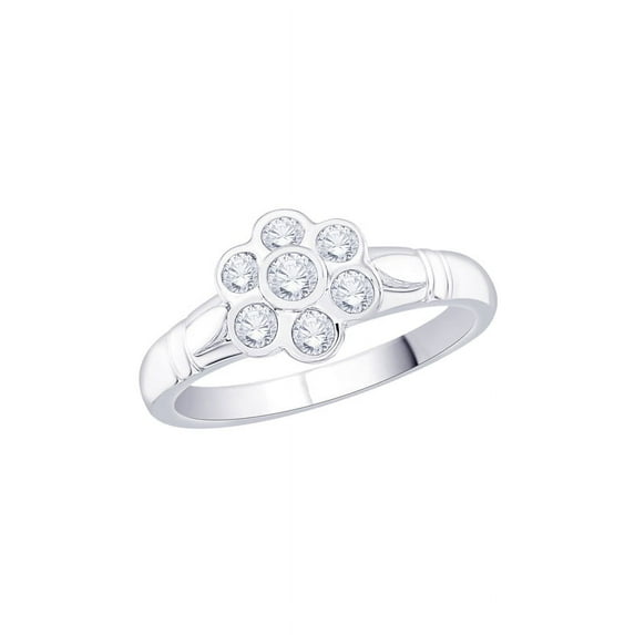 Diamond Floral Fashion Ring in 14K White Gold (1/3 cttw) (I-Color, SI3/I1-Clarity) (Size-5.5)