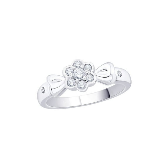 Diamond Floral Fashion Ring in 14K White Gold (1/4 cttw) (I-Color, SI3/I1-Clarity) (Size-6)