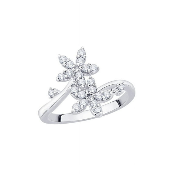 Diamond Floral Promise Ring in 14K White Gold (3/8 cttw) (I-Color, SI3/I1-Clarity) (Size-8)
