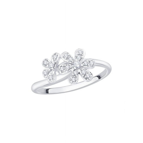 Diamond Floral Promise Ring in Sterling Silver (1/8 cttw) (I-Color, SI3/I1-Clarity) (Size-10)