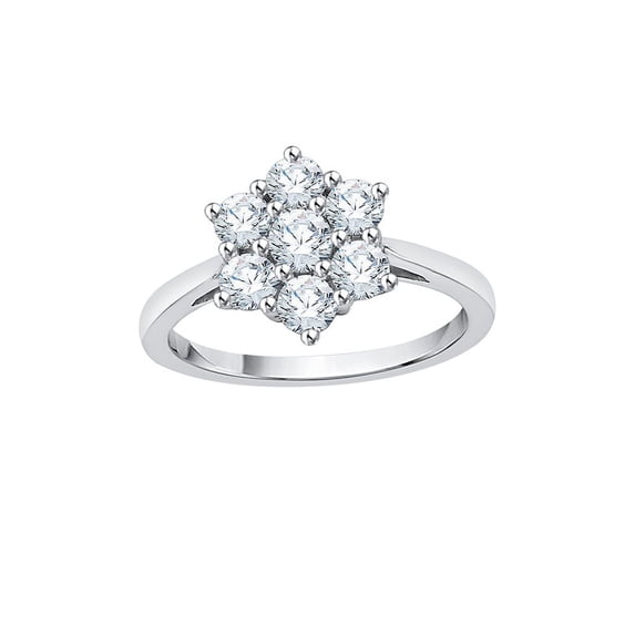 Diamond Floral Ring in 10K White Gold (1 1/4 cttw) (I-Color, SI3-I1 Clarity) (Size-8.5)