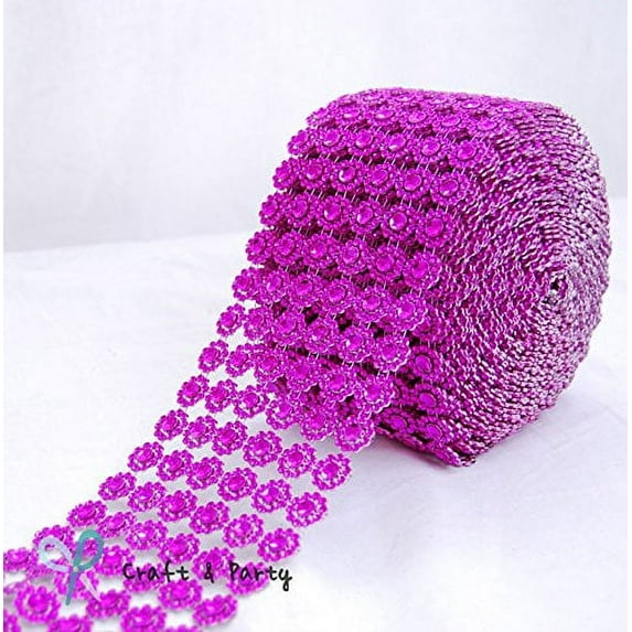 Diamond Flower Shape Mesh Wrap Roll Faux Rhinestone Crystal Ribbon 4" x 10 yards (30 ft) … (Fuchsia)