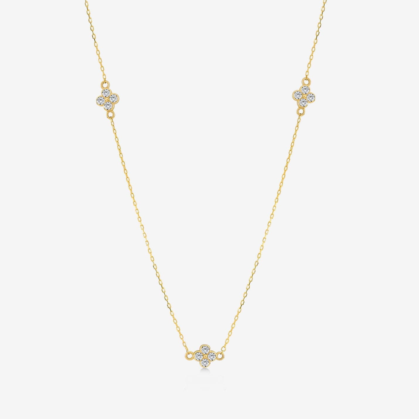 Diamond Flower Station Necklace in 14K Solid Gold for Women