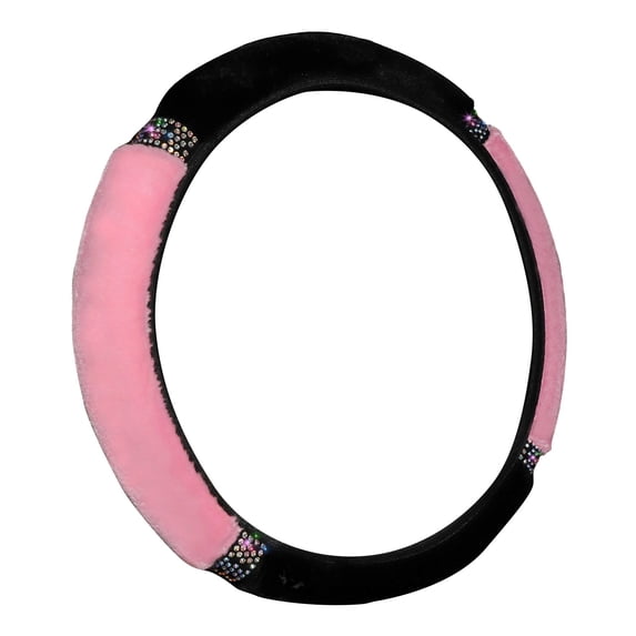 Diamond Fluffy Steering Wheel Cover with Colorful Rhinestones for Women Girls, Universal 15-Inch (38cm) Auto Elastic Protector, Car Accessories for Most Cars, SUVs | Pink