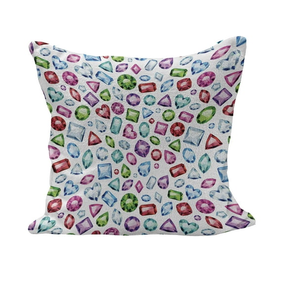 Diamond Fluffy Throw Pillow Cushion Cover, Heart Geometric Shaped Colorful Little Diamonds Precious Gemstones Crystals Pattern, Decorative Square Pillow Case, 28" x 28", Multicolor, by Ambesonne
