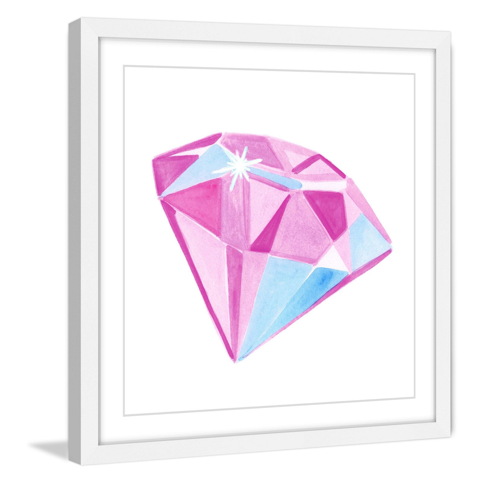 Pink and Blue Abstract Diamond Canvas Print in White Frame