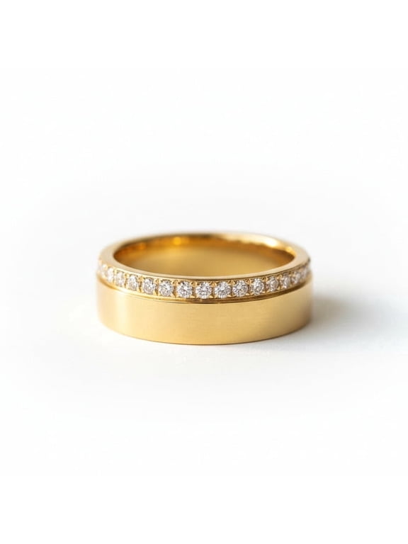 Diamond Full Eternity Thin Band Ring, Cigar Thick Wide Wedding Band Ring, Stackable Ring, Matching Band Ring, Statement Ring, April Birthstone Ring