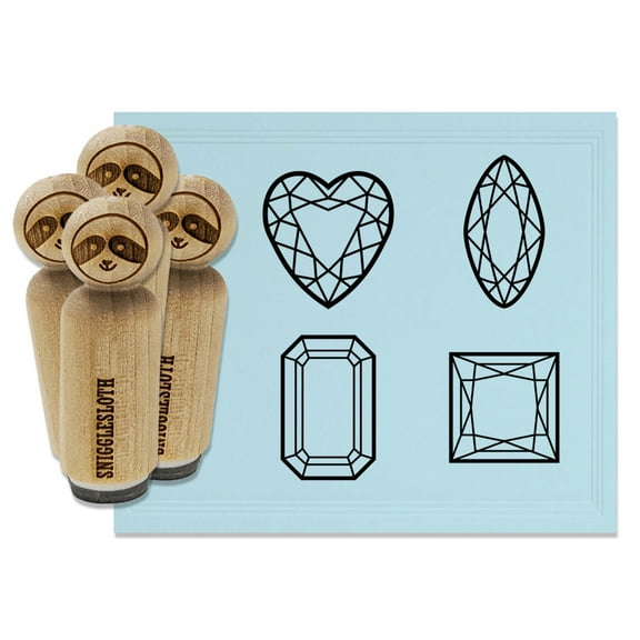 Diamond Gem Cut Styles Heart Marquise Princess Octagon Rubber Stamp Set for Scrapbooking Crafting Stamping - Medium 1 Inch