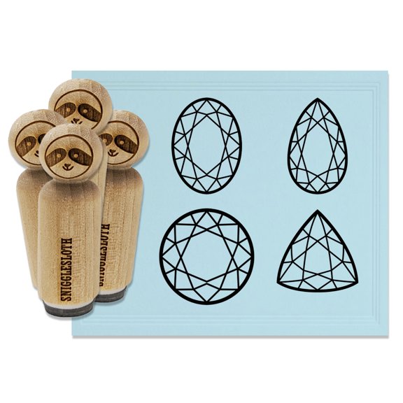 Diamond Gem Cut Styles Round Oval Triangle Pear Rubber Stamp Set for Scrapbooking Crafting Stamping - Mini 1/2 Inch