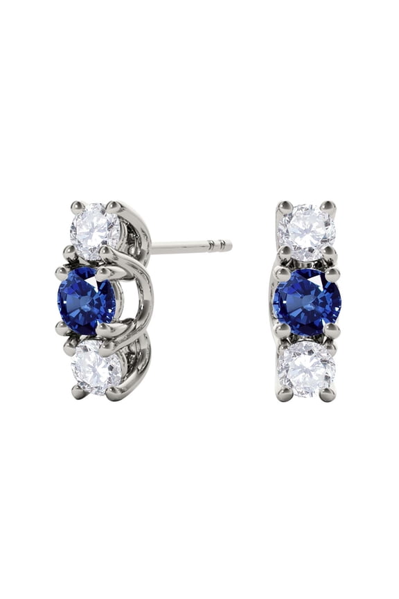 Diamond Gemstone Earrings For Women 1.15 Cttw Lab Created 4MM Round Tanzanite In Center With Natural Diamonds On Side Push Back Studs Earring In 10K Rose Yellow White Gold Best Gift Jewelry