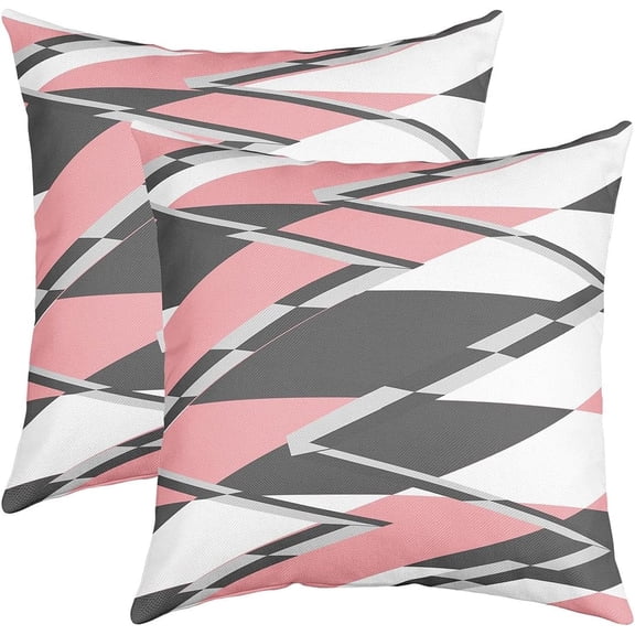 Diamond Geometric Square Cushion Covers Set of 2 Geometry Reversible Throw Pillow Covers for Kids Decor Buffalo Check Pink Grey White Pillow Covers Home Decor Grid Plaid Modern Art 16 x 16-Inch