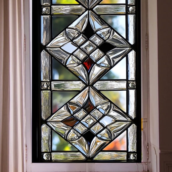 Diamond Geometry Stained Glass Window Film, 17.7 x 39.3 Inch Static Cling Privacy Film, Sun Blocking Removable Decor Glass Cover for Bathroom Living Room Home Decoration