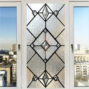 Diamond Geometry Stained Glass Window Film, 17.7 x 39.3 Inch Static Cling Privacy Film, Sun Blocking Removable Decor Glass Cover for Bathroom Living Room Home Decoration