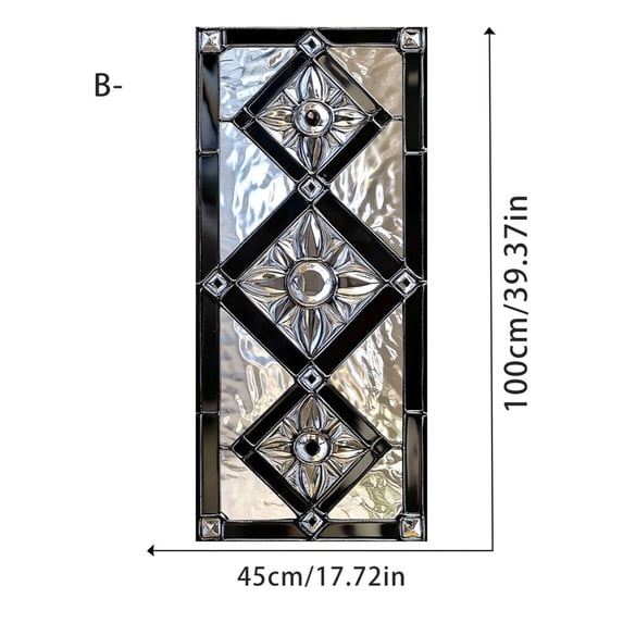 Diamond Geometry Stained Glass Window Film, 17.7 x 39.3 Inch Static Cling Privacy Film, Sun Blocking Removable Decor Glass Cover for Bathroom Living Room Home Decoration