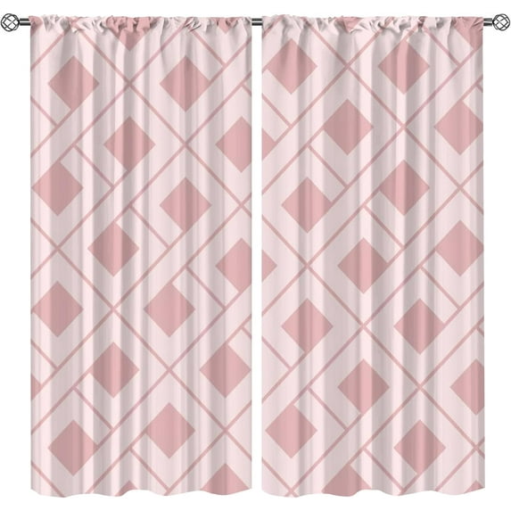 Diamond Gingham Geometric Window Curtains, Soft Rosy Tones Blackout Curtains, Lightweight Privacy Curtains 2-Panel Set with Rod Pocket for Living Room Bedroom Bathroom Indoor Outdoor-W42xL63in