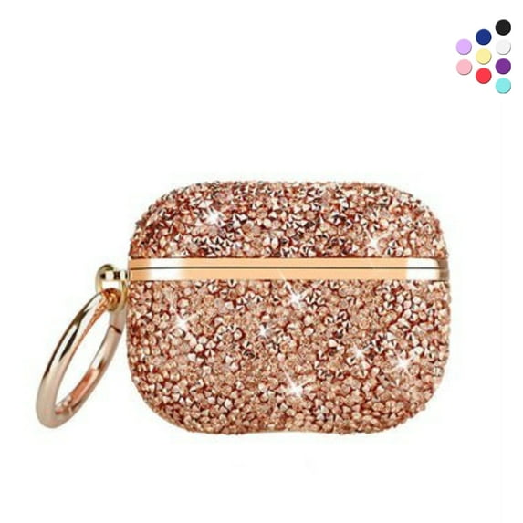 Diamond Glitter Case for AirPods 3rd Generation Glitter Case for Women Girls Girly Crystal Diamond Rhinestone Bling Protective with Keychain (Rose)