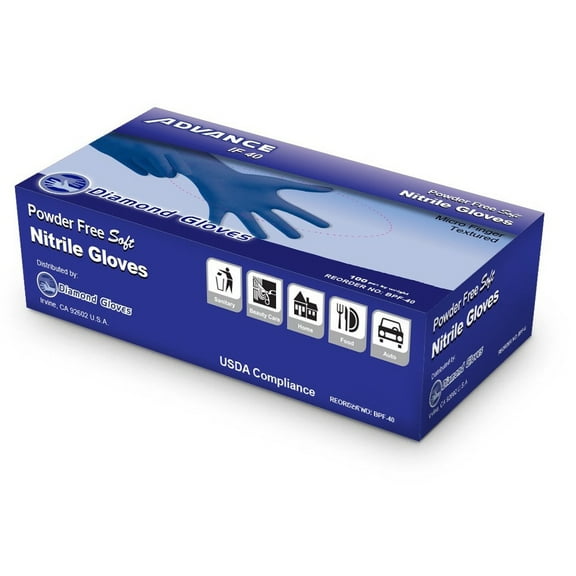 Diamond Gloves Advance Blue Industrial Powder Free Nitrile Gloves (Pack of 10)