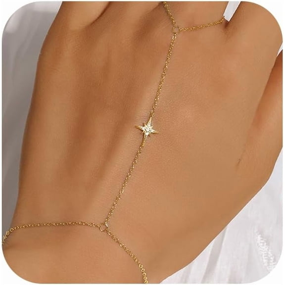 Diamond Gold Bracelet Rings Hand Chain for Women, 925 Sterling Silver White CZ Heart Finger 14k Gold Plated Dainty Trendy Layered Stackable Link Chain Body Summer Jewelry Christmas Wedding Gift