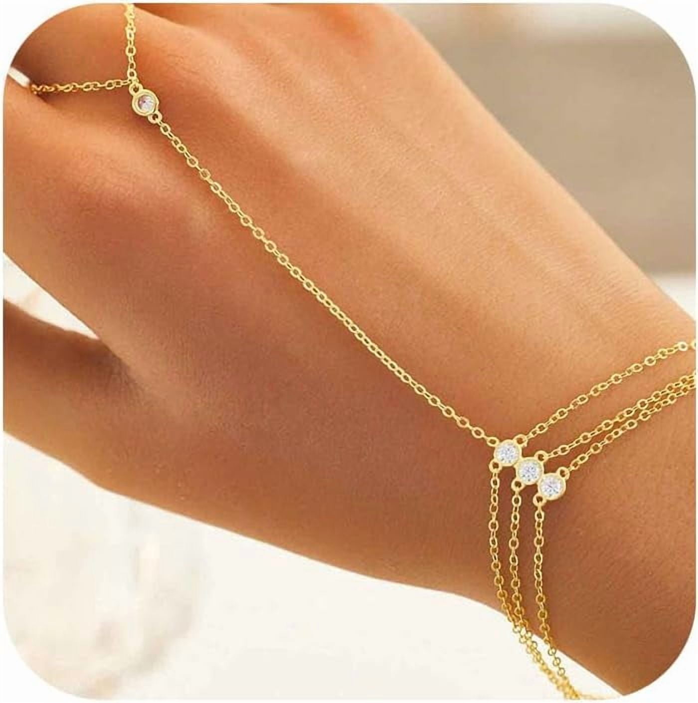 Diamond Gold Bracelet Rings Hand Chain for Women, 925 Sterling Silver ...